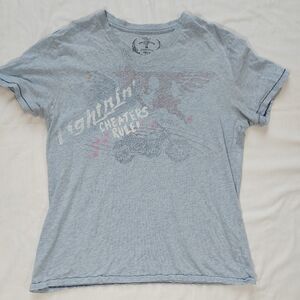 Gap "Lightning Cheaters Rule" Graphic T-Shirt Distressed Blue Motorcycle Biker M